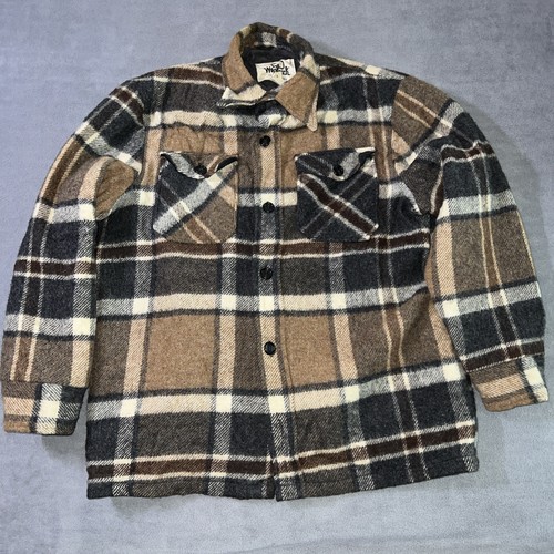 Vintage 1970s Woolrich Large Heavy Thick Wool Plaid Brown  Shirt Jacket