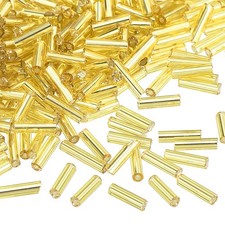1300Pcs Glass Bugle Beads, 6x1.7mm Loose Bead Gold