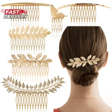 6 Pack Vintage Hair Side Combs Metal for Women Girl, Bridal Leaf Decorative Clip