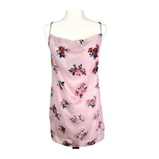 American Eagle Dress Size Medium Pink Velvet Floral Mini Slip Cowl Neck Fairy