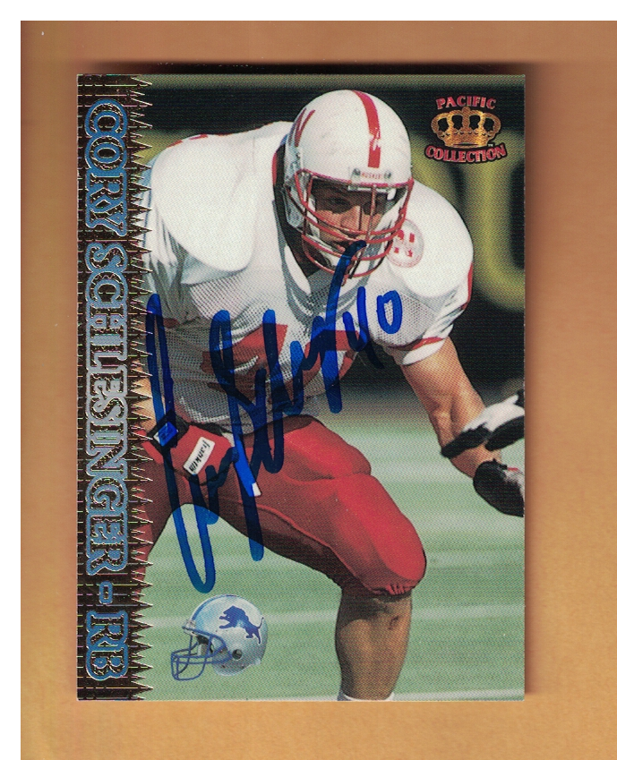 CORY SCHLESINGER AUTOGRAPHED 1995 PACIFIC ROOKIE FOOTBALL CARD
