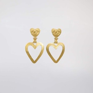 Authentic Chanel Gold Plated CC Heart Dangle Clip On Earrings