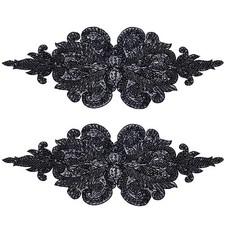2PCS Bead Embroidery Lace Appliques Flower Pattern Polyester Patches Beaded