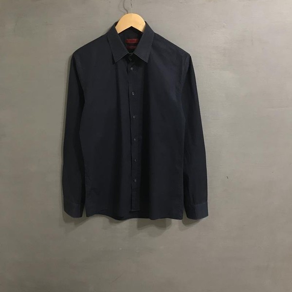 Men Hugo Boss Shirt Navy Cotton M #1W4J