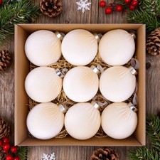 9 Pcs Christmas Tree Ornaments Set, 80mm/3.15in Large Velvet Christmas Balls ...