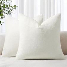 Set of 2 Cream White Soft Chenille Throw Pillow Covers 20x20 - Set of 2