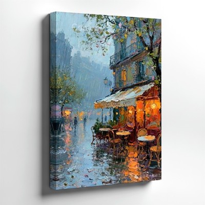 Wall Art Rainy Paris Street Cafe Painting Cityscape Modern Boho Rustic Print