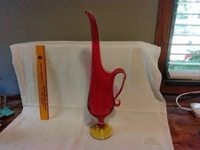L.E. Smith Swung Glass Amberina  Pitcher, 15 Inches, Red To Gold
