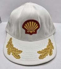 Vintage White Shell Oil Gasoline Trucker Hat Retro SnapBack Cap Mesh Gold Leaf