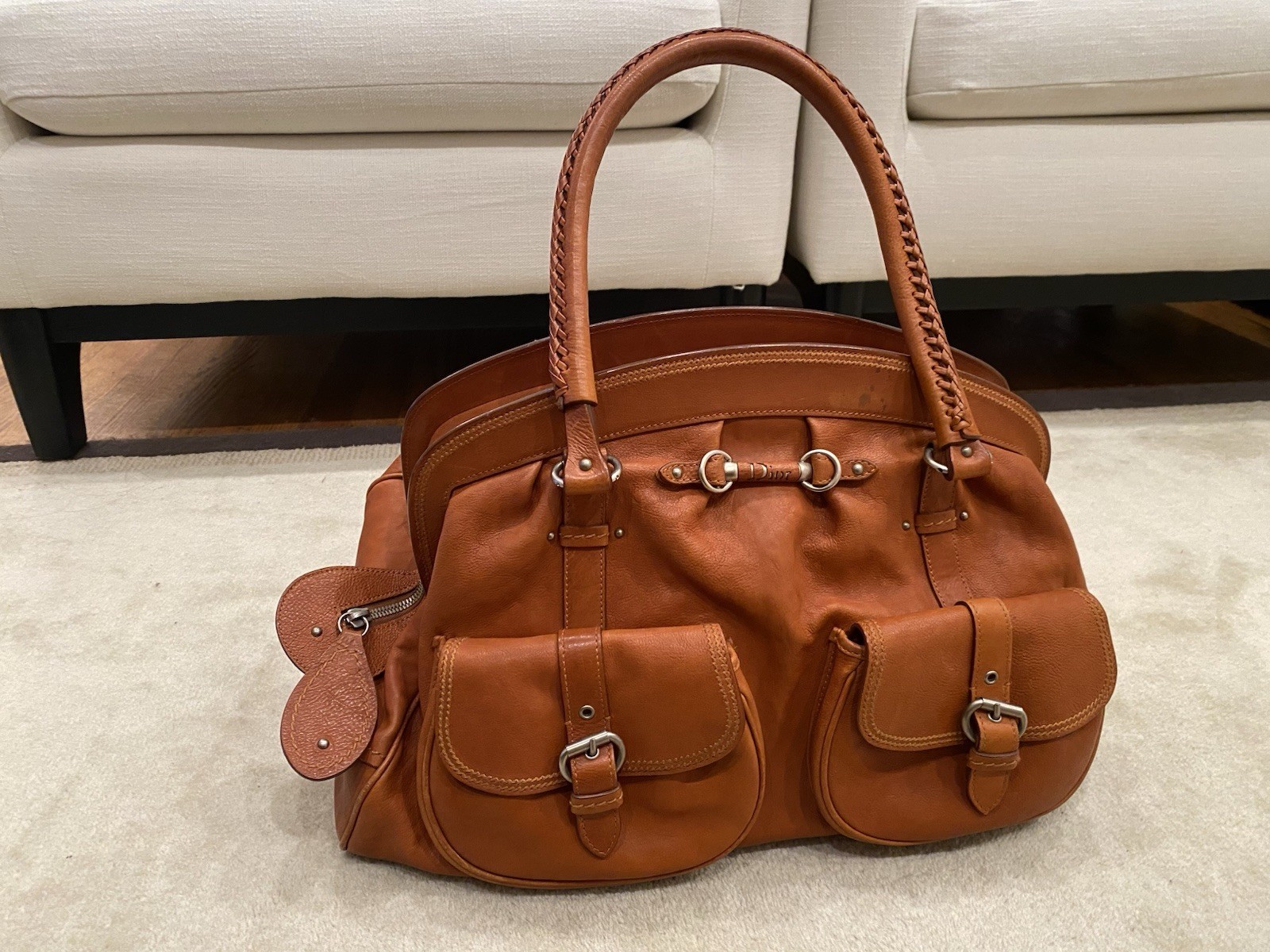 Authentic Christian Dior Orange Leather Handbag with Timeless Elegance