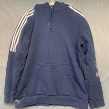 adidas Originals Men s Hoodie Size L Blue 3-Stripe Pullover Trefoil Outline