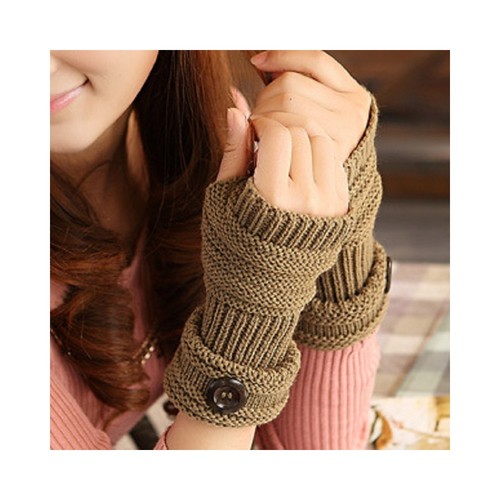 Ladies Fingerless Gloves Open fingers Knitted Gloves Fashion gloves - Brown with - Picture 6 of 6