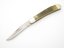 Vintage Parker Edwards USA Single Trapper Green Jigged Bone Folding Pocket Knife
