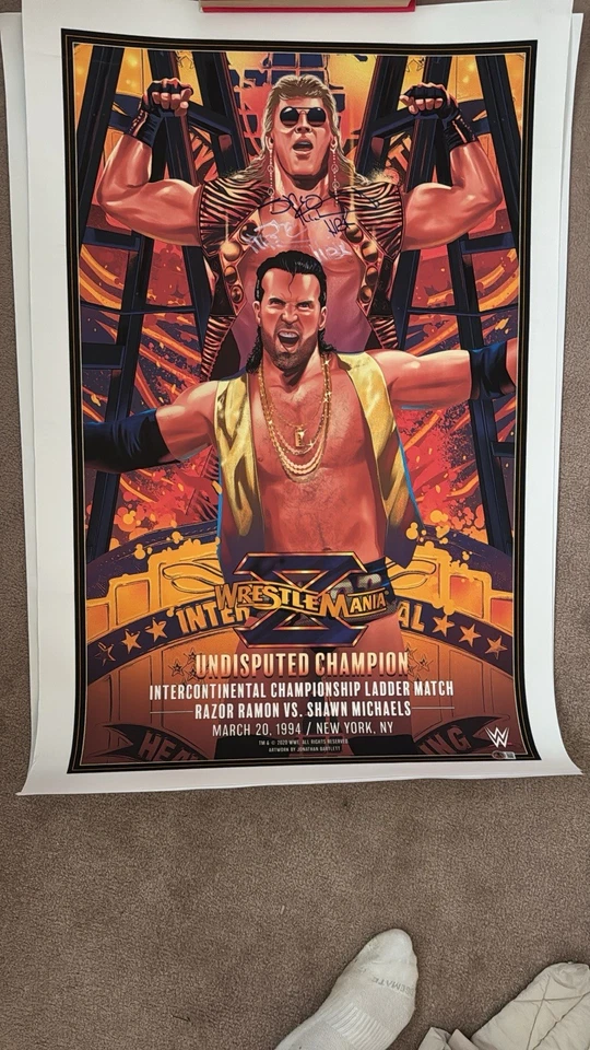 Razor Ramon / Shawn Michaels SIGNED - Jonathan Bartlett WWE/WWF Poster! - Image 2 of 2