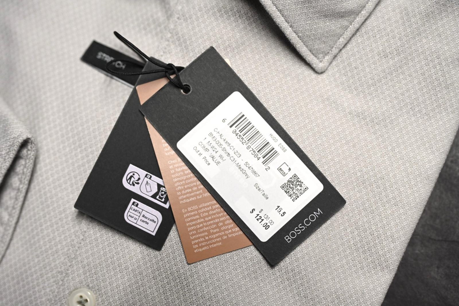 Hugo Boss Men HAL Kent Casual Fit Stretch Cotton Gray Beige Dress Shirt 39 15.5 thumbnail 6