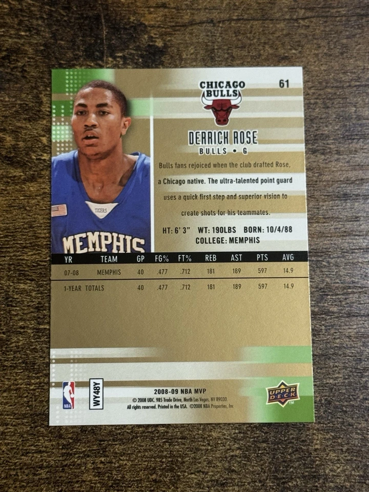 DERRICK ROSE 2008-09 Upper Deck MVP RC Ultimate Victory #61 Chicago Bulls - Image 2 of 2