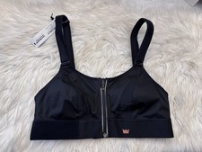 SHEFIT Ultimate Sports Bra Black Front Zip High Support Wireless Size Large New