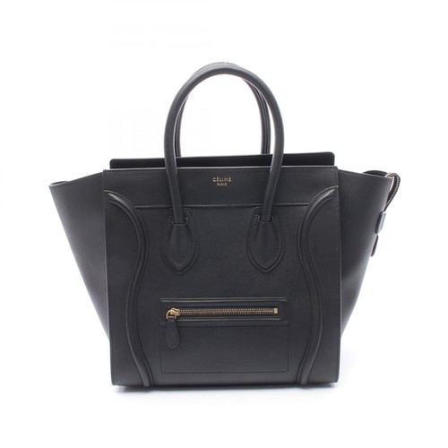 CELINE Luggage mini shopper Tote Handbag 165213 leather Black Used Women