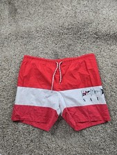Vintage Nautica Swim Trunks Mens Medium Red White Sailing Flag Colorblock 90s