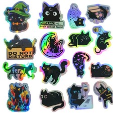110Pcs Holographic Black Cat Stickers, Cute Aesthetic Vinyl Decals for Water ...