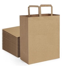 60 Paper Retail Grocery Bags Kraft with Flat Handles 12x7x14