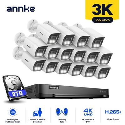ANNKE 16CH 4K DVR 5MP Outdoor Color Night Security Camera System Two Way Audio
