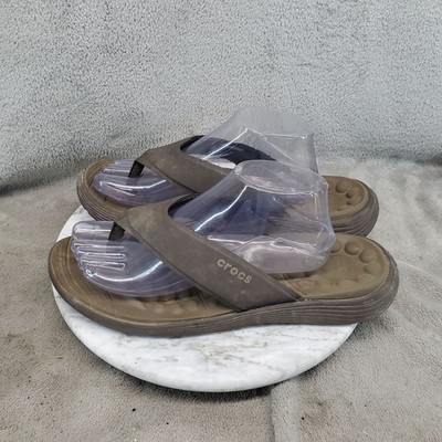 Crocs Shoes Mens Size 12 Brown Synthetic Reviva Flip Flop Thong Sandals *Read*