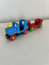 Brio Genuine Blue Train With Red Truck Push Along Wooden Train