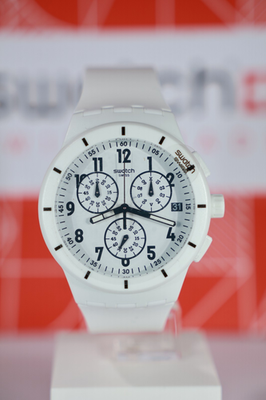 New Limited Swiss Swatch Originals Twice Again White Chrono Watch