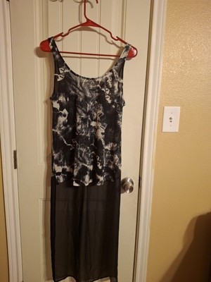 Express Tie Dye Black And White High Low Sheer Tank Top Blouse Size Medium