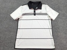 Adidas Shirt Mens Medium White Black Stripe Polo Golf Short Sleeve Performance