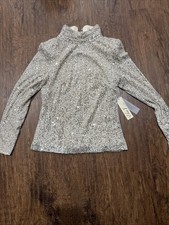 NEW Eliza J Silver Sequence Top Long Sleeve Top Size 8