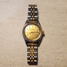 Geneva Quartz Gold Dial Two Tone Bracelet Women s Watch New Battery
