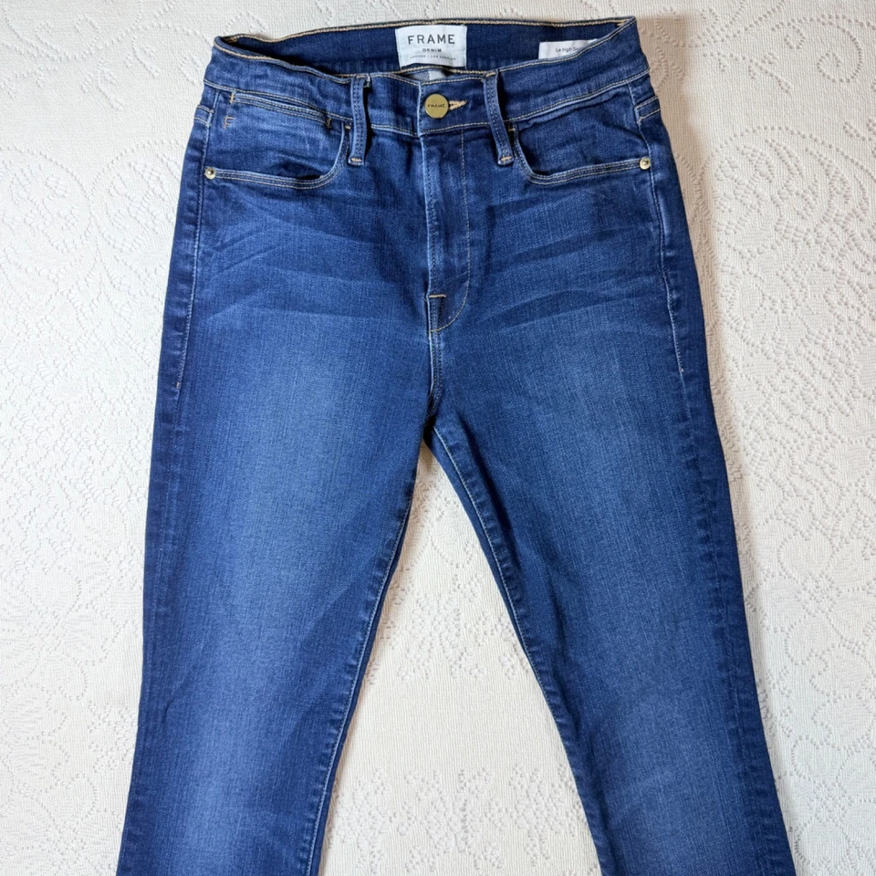 Frame Denim Le Skinny de Jeanne Jeans Pants Size 27 Dark Blue Zip Fly Women's - Image 2 of 4