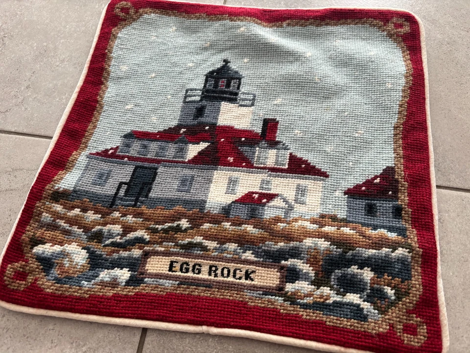 NUEVA Funda Almohada Lana Punta Aguja Beige Egg Rock Faro Maine 14"x14" Foto 2 de 3