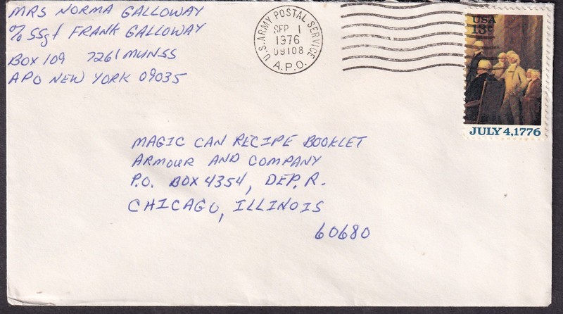 1976 cover Mrs Norma Galloway APO 09035 Neu Ulm/09108 Munich Germany to Chicago
