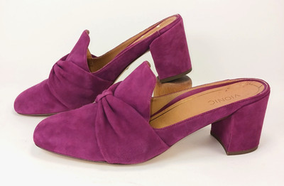  Vionic Plaza Presley Mules Sz 11 Merlot Purple Suede Square Toe Orthotic READ