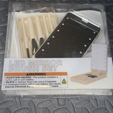 Vivitar LED Mirror Makeup Brush Set with 5 Brushes Case - Ivory - NEW