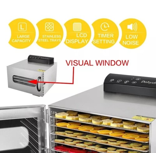 6 Trays Food Dehydrators Stainless Steel Fruit Dehydrators Jerky Meat Dryer - Picture 7 of 11