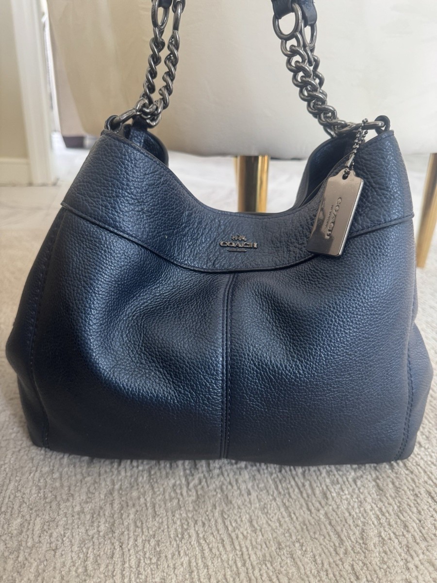 Coach F22209 Lexi Chain Shoulder Bag Metallic Navy Blue Leather