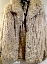 Women s Blue Fox Fur Coat, Ivory Lined Mid-Le...