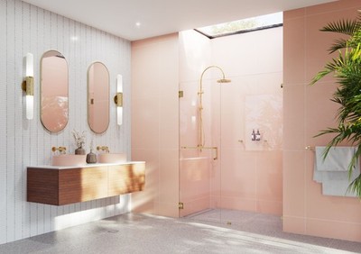 Glass Warehouse TBWH-58-75 Umbra 78''H x 58-3/4''W Hinged Frameless - Brass