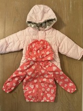 Carter's Jackets Girls 12-18M Pink Hooded Puffer Heart Print Lot 2 Set
