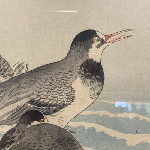 Impresión en madera de luna creciente de chorlitos japoneses Ohara Koson de principios del siglo XX de colección - Imagen 4 de 14