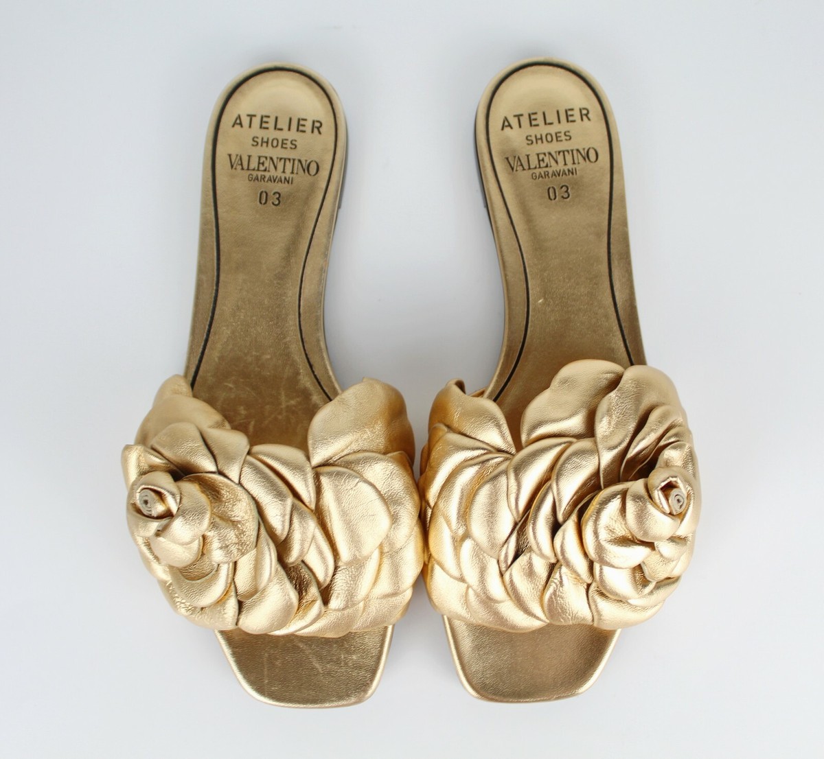 NEW VALENTINO GARAVANI Atelier 03 Rose Metallic Leather Slide