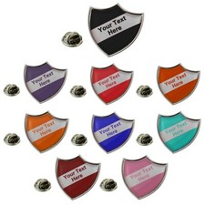Personalised With your Own Text Retro Silver School Shield Lapel Pin Badge