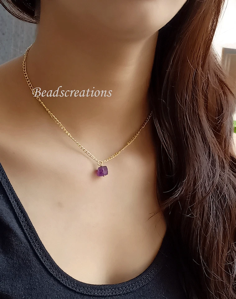 925 Sterling Silver Natural Amethyst Box Beads Chain Necklace For Christmas Gift - Изображение 3 из 4