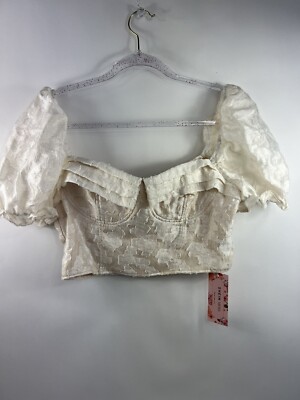 Shein Mod Pap 21 Raccolta Carta Crop Top Womens Sz L Balloon Sleeves NWT Retro