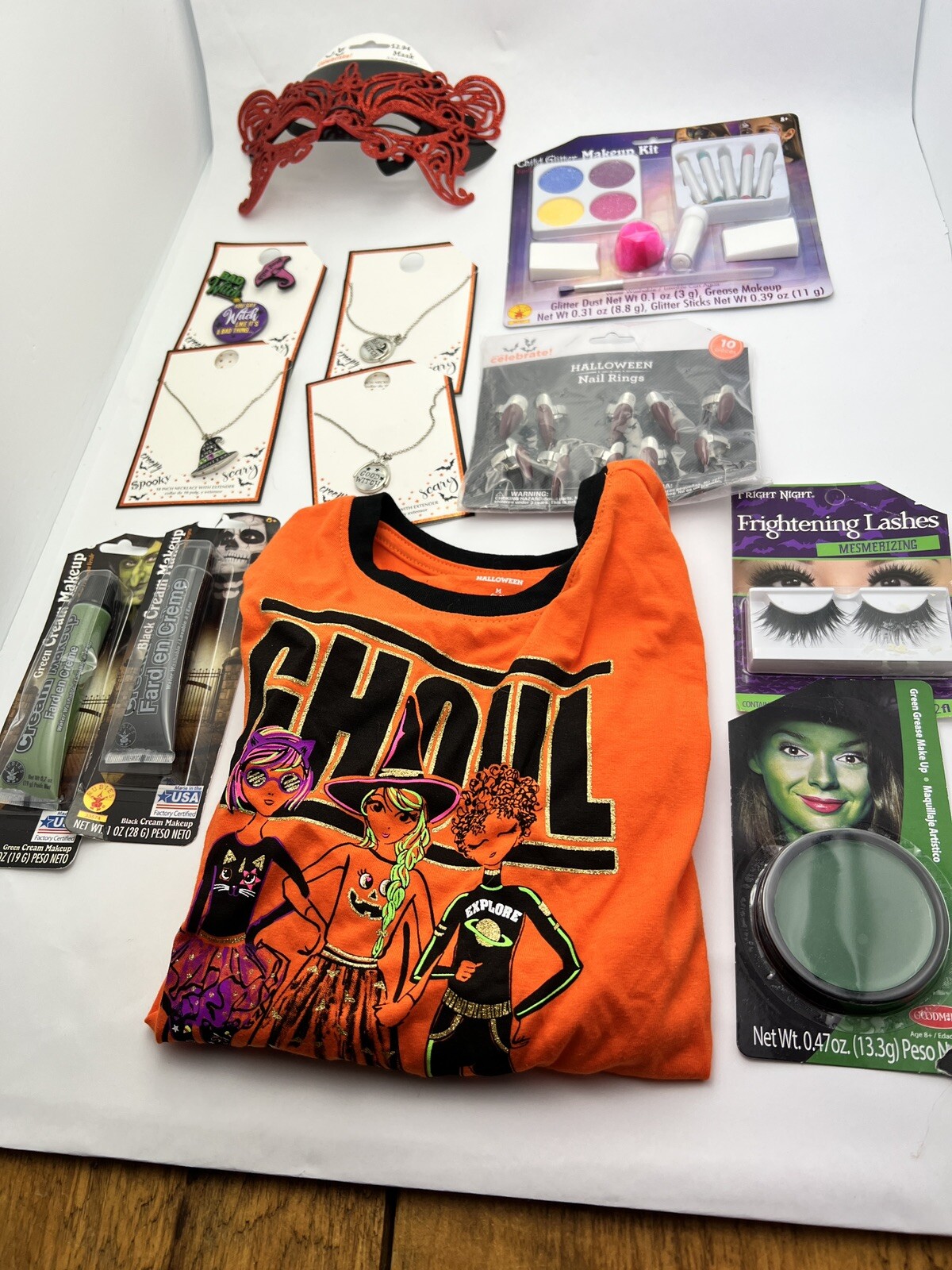 Lot of Halloween Costume Makeup Accessories Shirt, Mask, Necklace