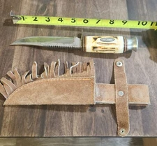 Silver Stag Deer Skinner Antler Hunting Knife Whitetail Unlimited Leather Sheath